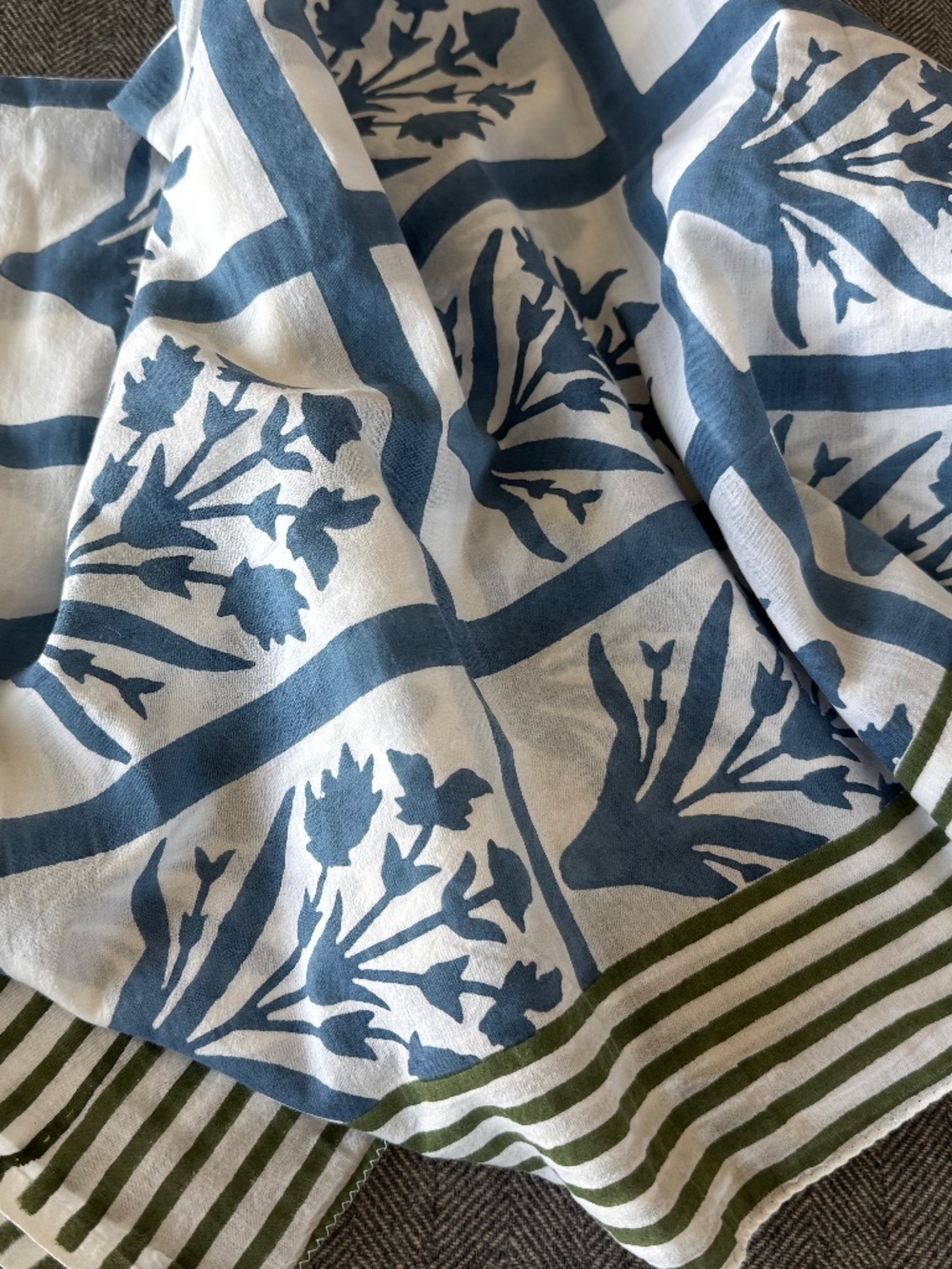 NWOT, SZ BLOCKPRINTS, HAND BLOCK PRINTED SARONG - CLASSIC BLUE PALLADIO GRID - Picture 5 of 9